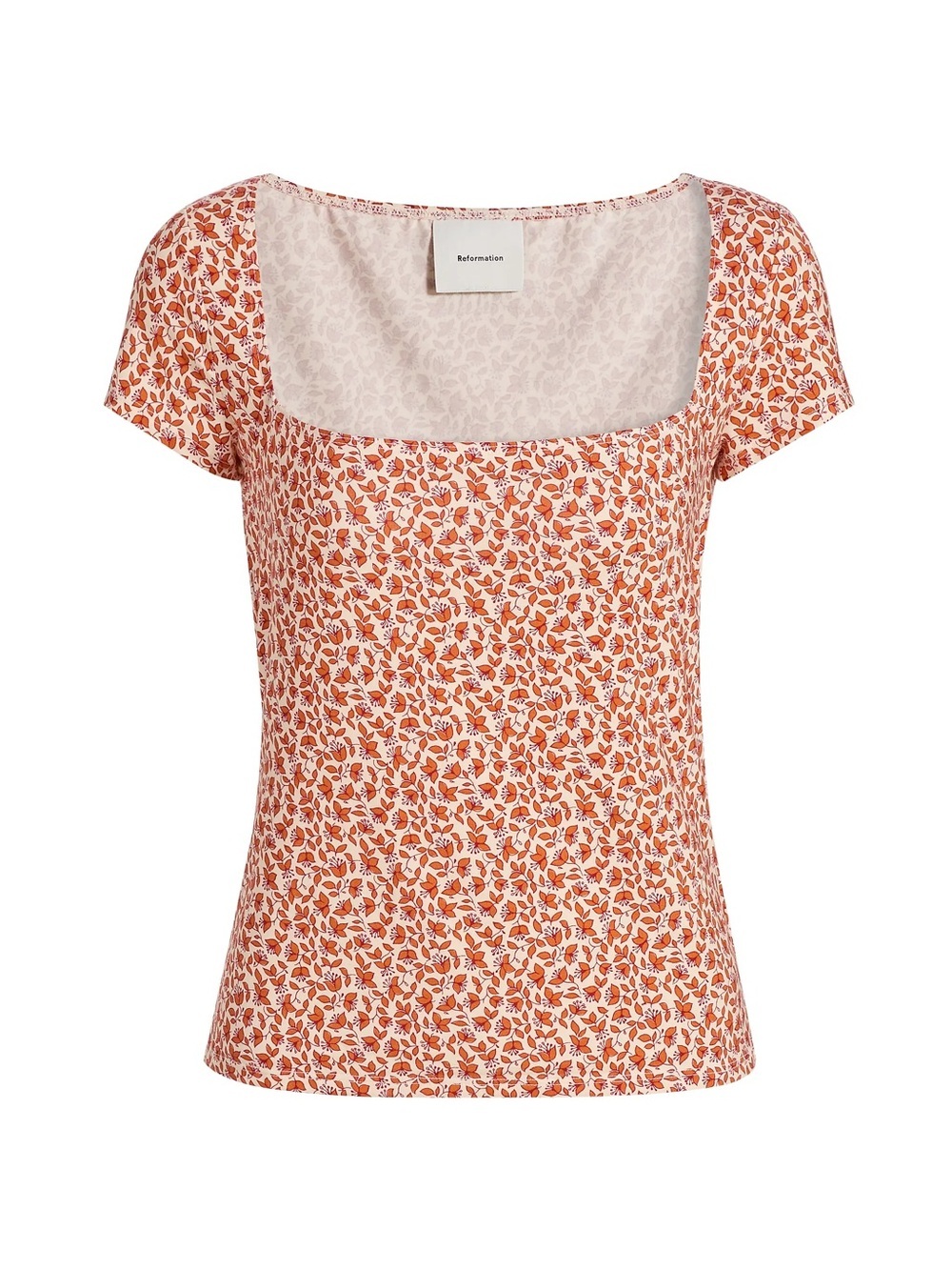 Reformation Bardot Knit Top Rust Terracotta Ditsy Floral Square Neck Size S